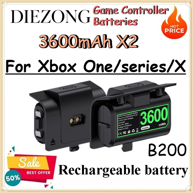 Two 3600mAh Game Controller Batteries for Xbox One/series/X Replacement Rechargeable Lithium Battery for Game Console Controller