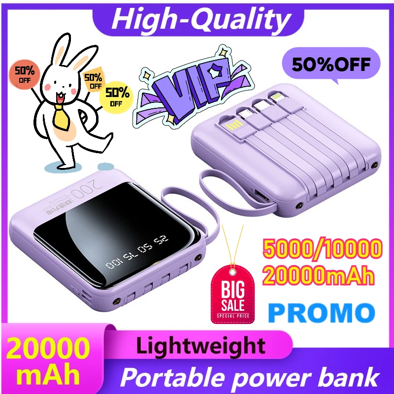 

5000mAh 10000mAh 20000mAh Portable Power Bank with Built in Cable Large Capacity Compact and Easy To Carry