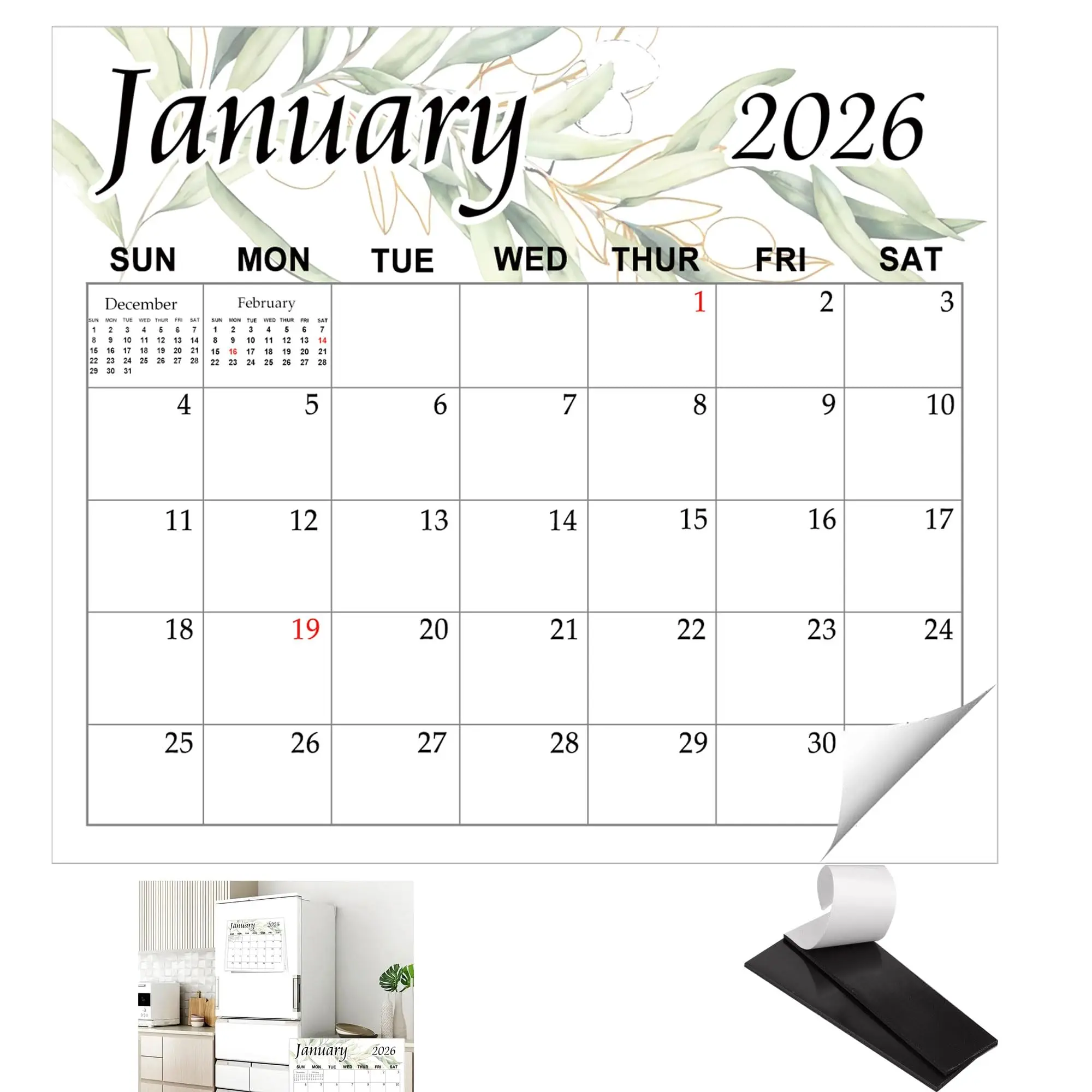 

Магнитный календарь для холодильника 2025: Ежедневный календарь-планировщик на стену/холодильник с дизайном «Зелень», 11.5x13 дюймов