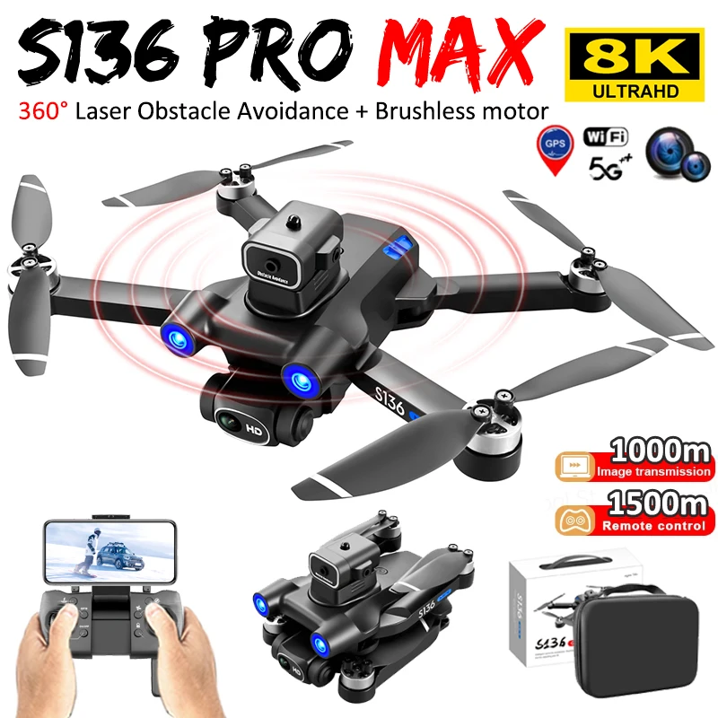 

New S136 MAX Drone GPS 4K HD Dual Camera Aerial Photography Obstacle Avoidance Brushless RC Helicopter Foldable Quadcopter Gifts