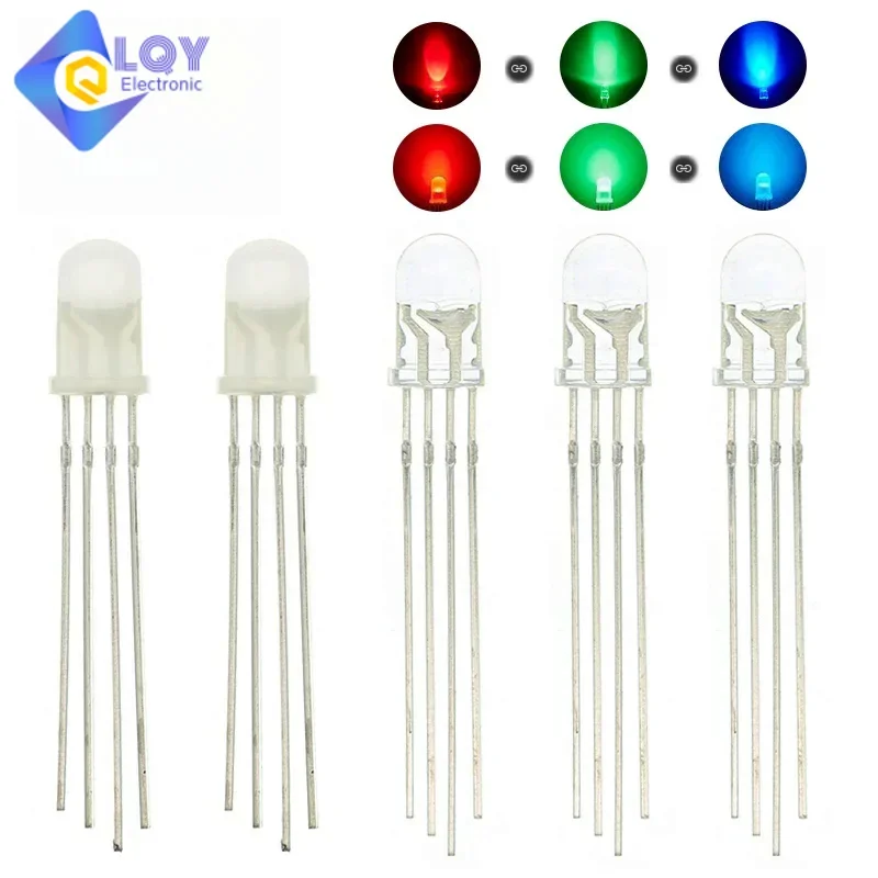 50PCS 5mm full-color LED RGB red/green/blue Common Cathode/Anode Four feet transparent highlight color light 5mm diode colorful