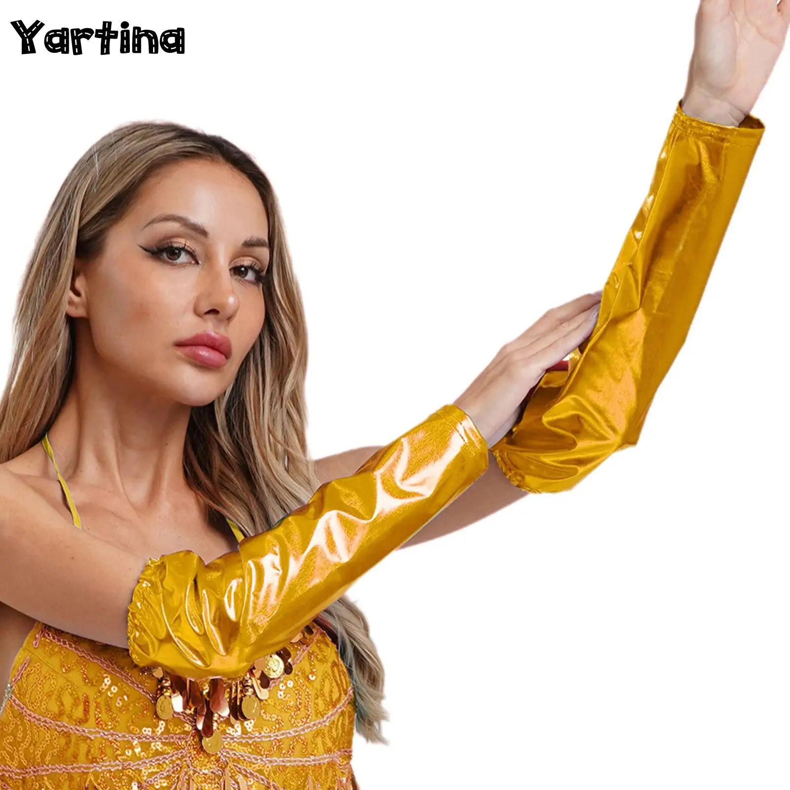 

Women Shiny Metallic Arm Mittens Sleeves Dress Up Supply Sleeve Covers Disco Dance Singer Gloves Performance Costume Accessories