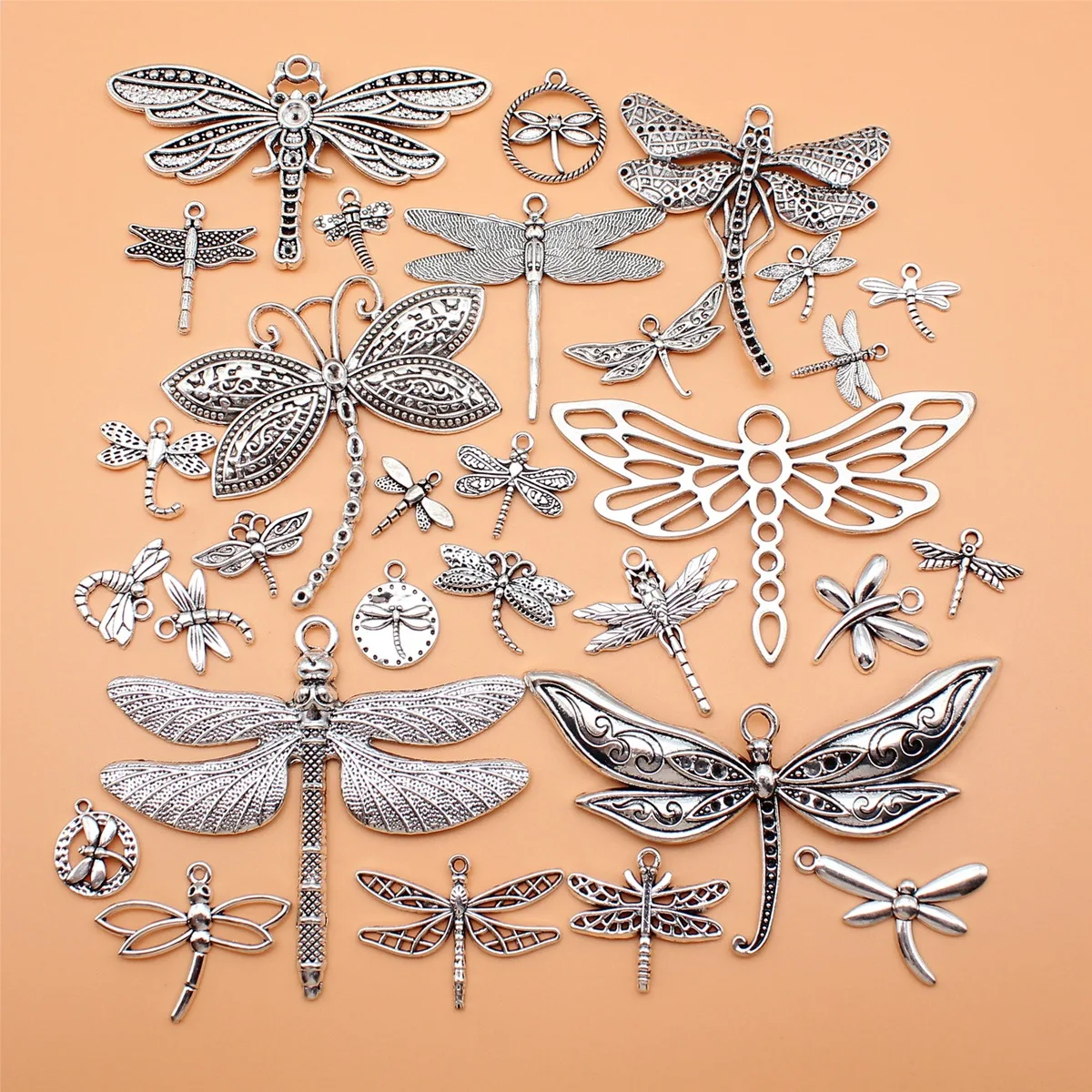 30pcs Antique Silver Color Dragonfly Charms Collection For DIY Jewelry Making, 30 Styles, 1 of Each