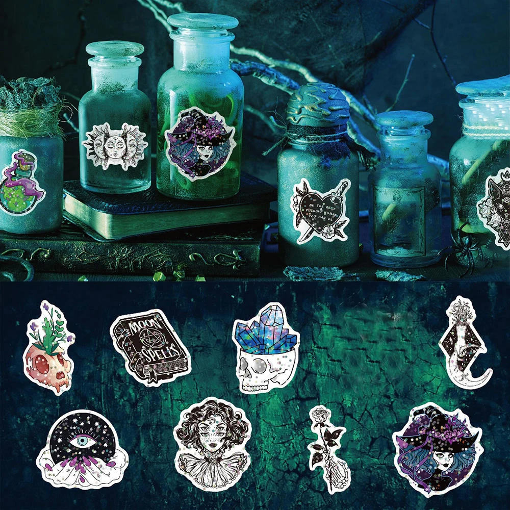 10/30/50/100PCS Holographic Laser Horror Gothic Witch Stickers Waterproof Decals Skateboard Laptop Motorcycle Car Cool Sticker