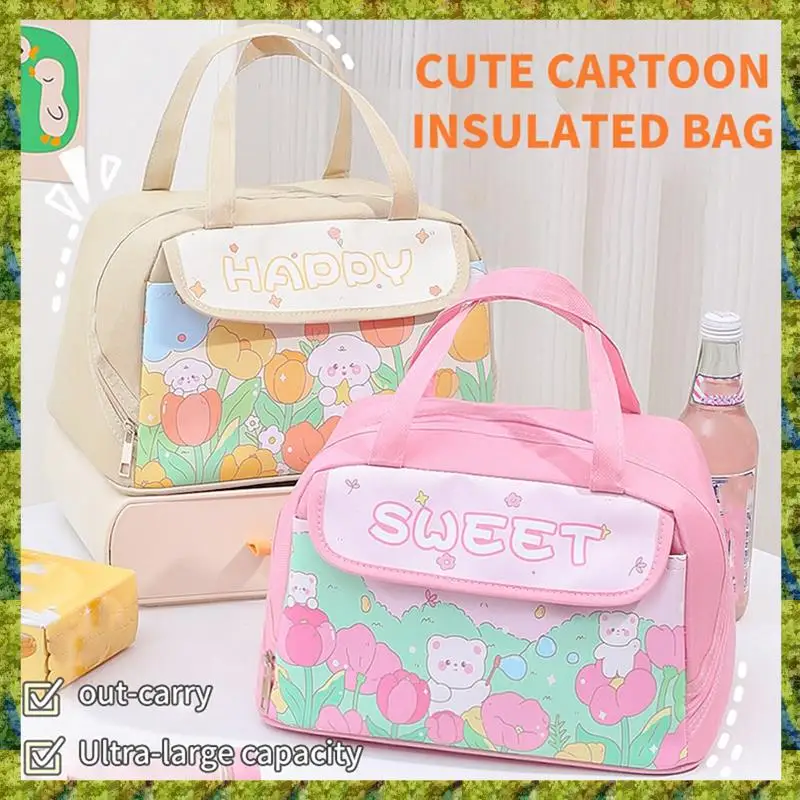 UISN Kawaii Portable Lunch Bag Pink Insulated Lunch Container For Women Adult Work Outdoor Camping Durable