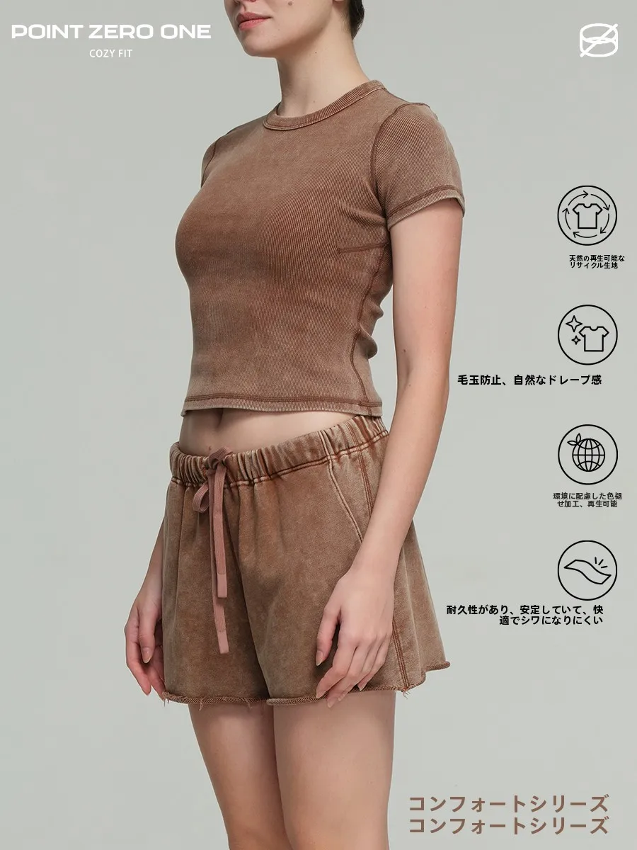Cozy Fit Pure Cotton Washed Distressed Straight Leg Short Pants Women's Sporty Casual Trousers Comfortable Loose Shorts