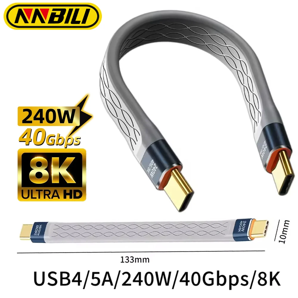 NNBILI USB 4.0 Gen3 40Gbps FPC Cable PD 240W 5A Fast Charging USB C to Type C Cable Thunderbolt 3 8K@60Hz Cable USB C Data Cable