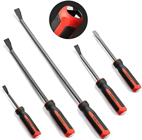 

5-Piece Heavy Duty Pry Bar Set with Reinforced Strike Caps – Mechanic & Demolition Tools