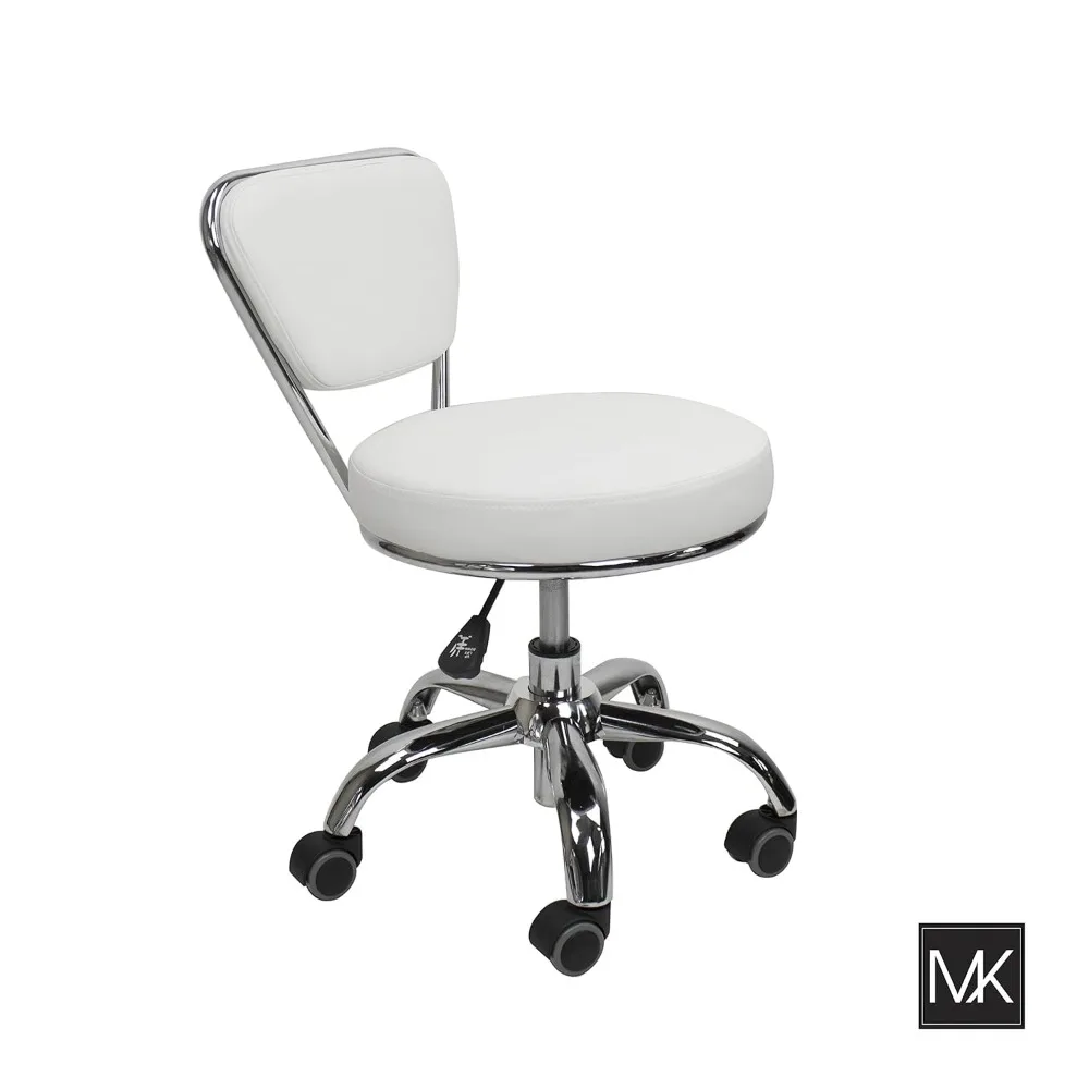Dayton Tabouret et chaise de pédicure pour ongles et salon roulant pneumatique réglable blanc