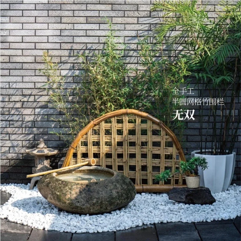Chinese-style Zen courtyard garden arrangement, outdoor semi-round bamboo fence small courtyard landscaping decorative landscape
