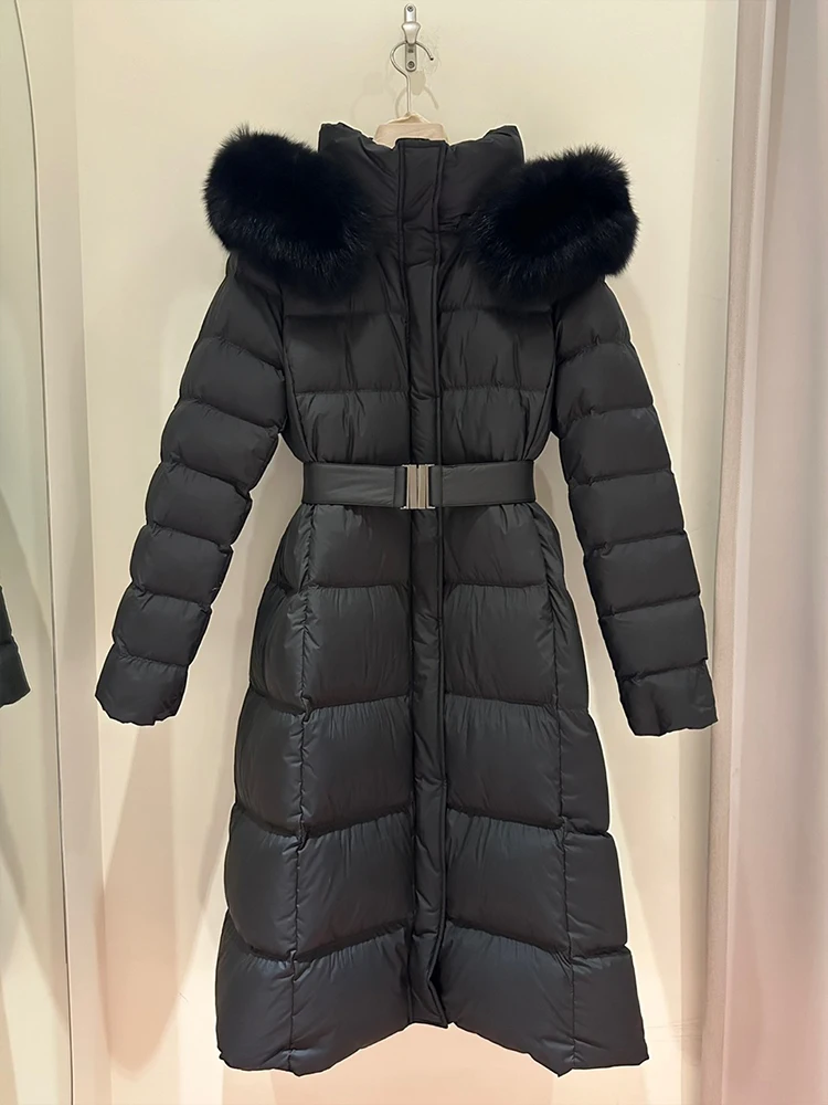 Unten Mantel Frauen Winter Echt Fox Pelz Kragen Mit Kapuze Pelz Jacke Dicke Herbst X-lange Weiße Ente Unten Jacke überwäsche