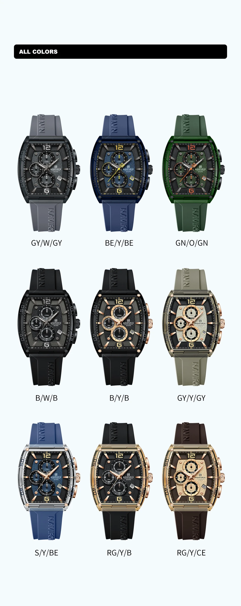 NAVIFORCE NF6101 Fashion Watches for Men Quartz Silicone Strap 50M Waterproof Date Original Man's WristWatch