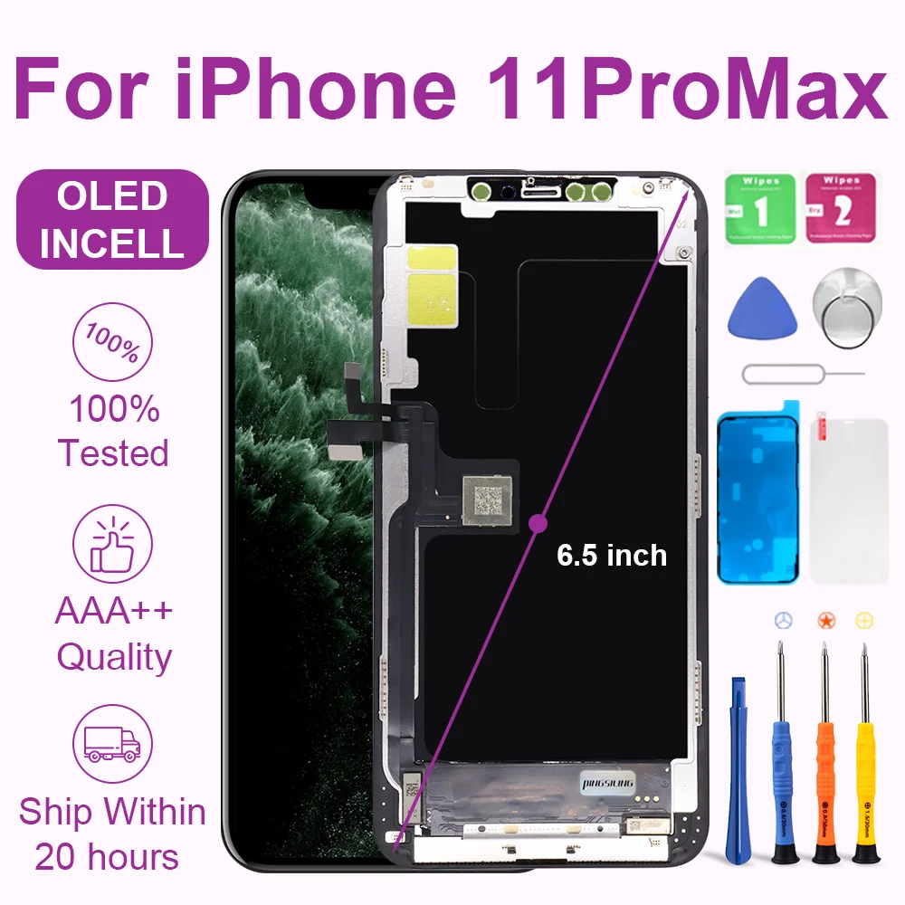 PINGSILING AAA+++ 100% Testing Use For iPhone 11 Pro Max INCELL Screen Repair High-Quality For iPhone 11 Pro Max OLED Screen