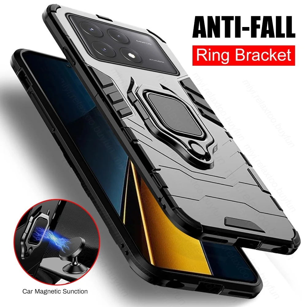 Heavy Duty Armor Shockproof Coque For Xiaomi Poco X6 Pro 5G Case Magnet Holder Ring Protect Fundas Poko Little X6Pro X 6 PocoX6