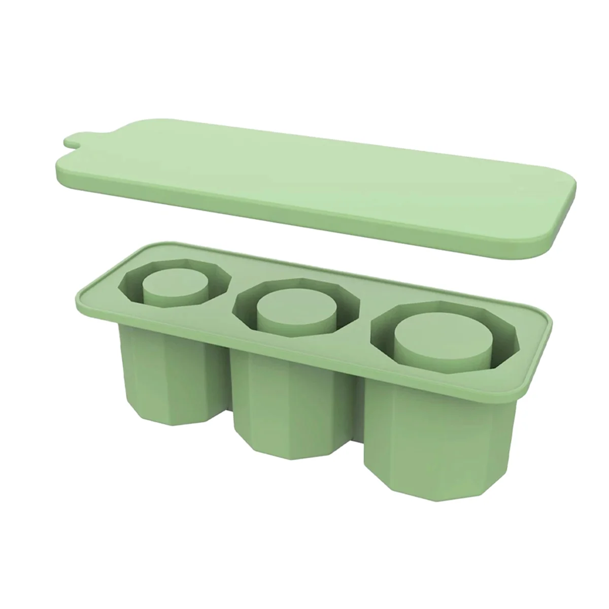 Ice Square Tray for Stanley Cups, Silicone Ice Square Molds with Lid for Making 3 Hollow Cylinder Ice Cube, Green