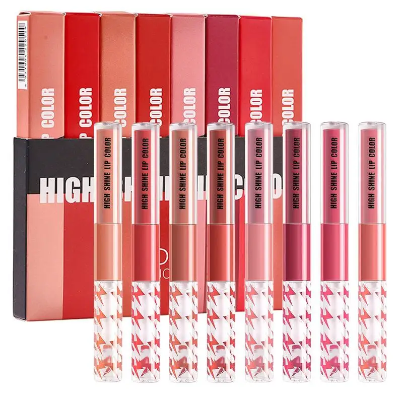 

4/8Pcs Mirror Liquid Lipstick + High Shine Lip Gloss Makeup Set Waterproof Long-Lasting Lipgloss Cosmetics