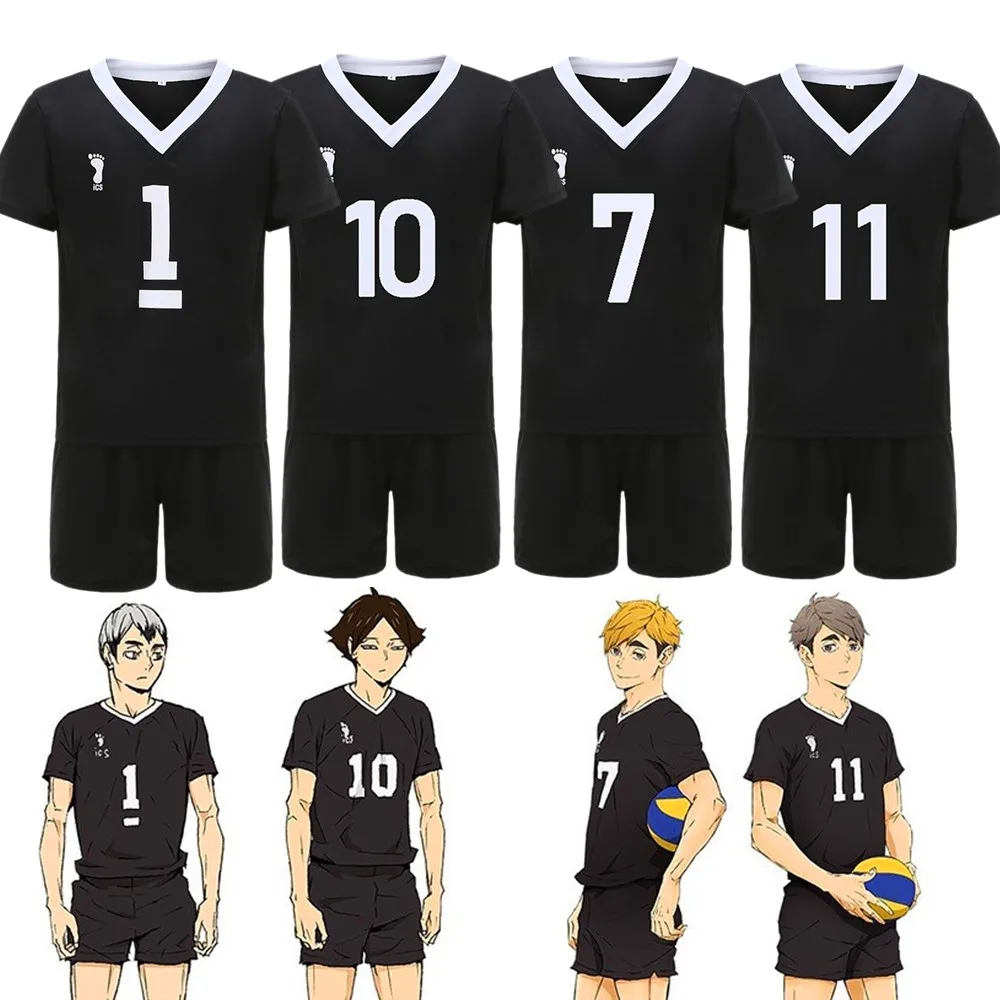 

Summer Cosplay T-shirt Shorts Haikyuu Karasuno High School Volleyball Club Jerseys Men Halloween Casual Sportswear Uniform