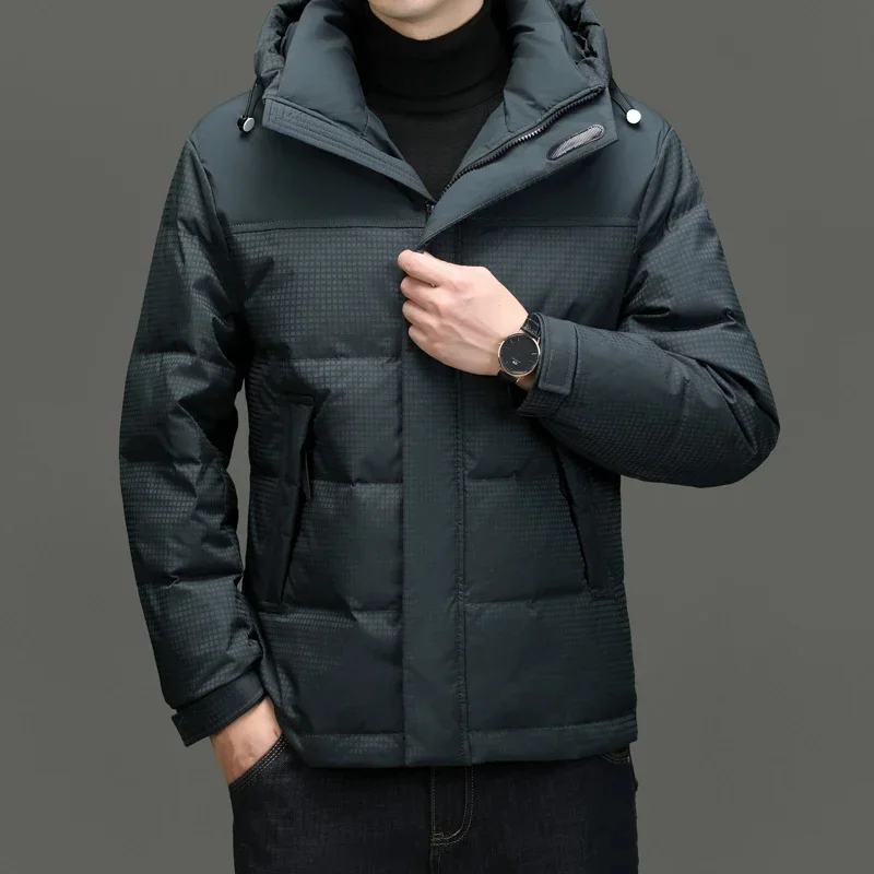 2025 Men's High-end Clothing Winter Down Jacket Hooded Thick Warm White Duck Coat Short Simple Bread Clothes Casual Jack