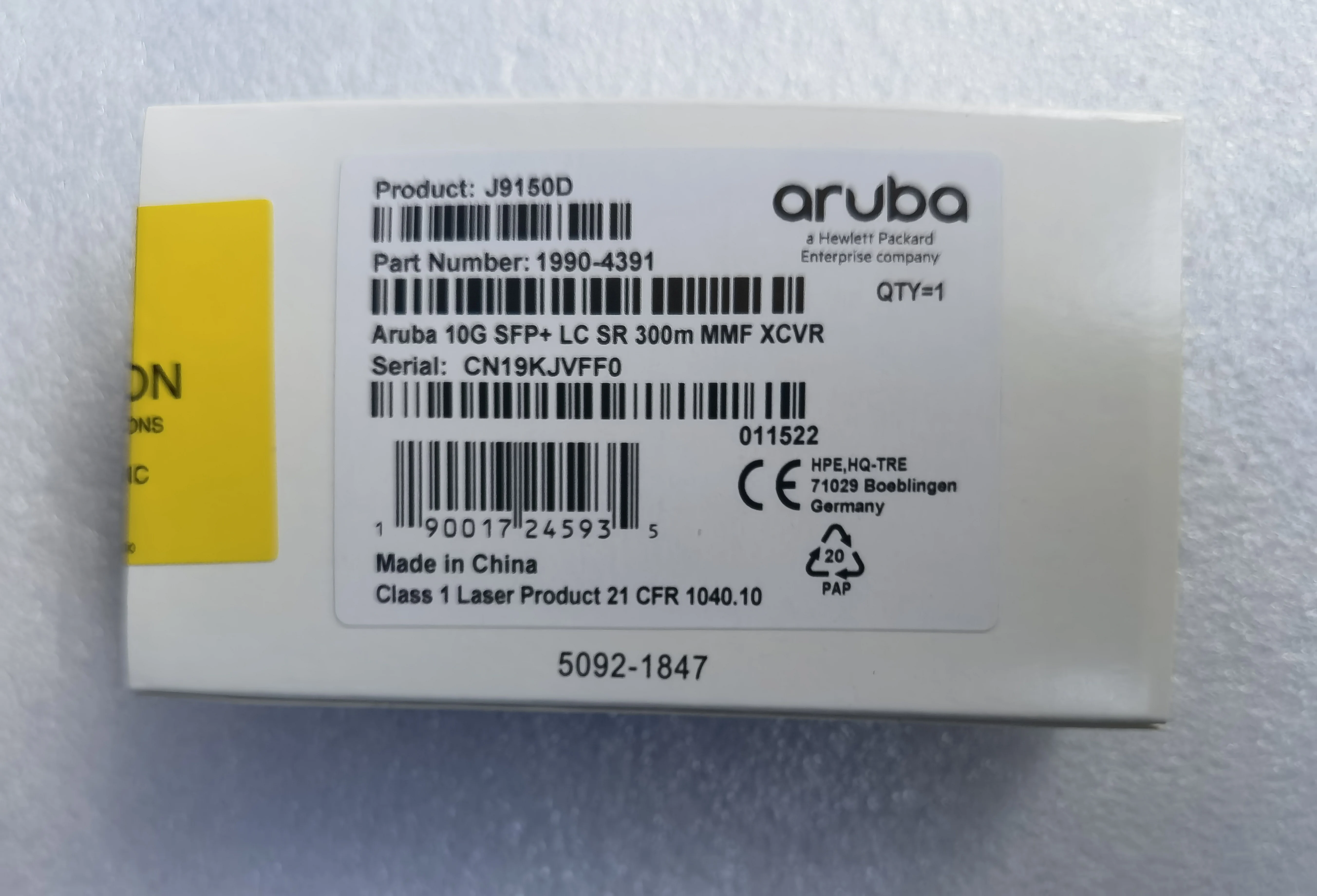 Transceptor do módulo 850nm 300m do transceptor de aruba j9150d 10gbase-sr sfp +