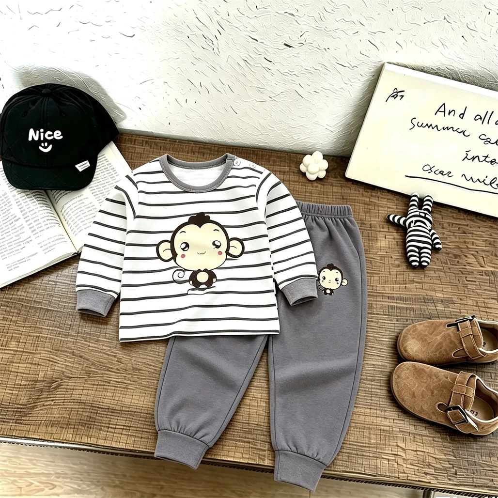 Cartoon Underwear Outfits For Boys And Girls Long-sleeved Suits Fashion Casual Clothing Toddler Printed Tops Pajamas Pants 2pcs