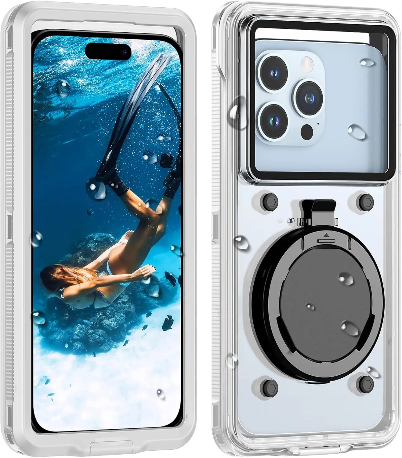 

Universal Waterproof Phone Case for Diving and Snorkeling, IP68 Protection with Lanyard, Clear/White