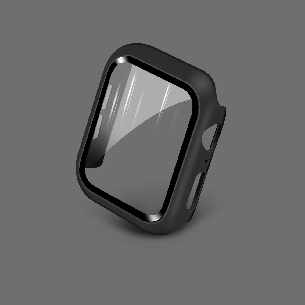 1 шт. закаленное стекло + чехол для Apple Watch 8 7 45 мм 44 мм 41 мм 40 мм Защитная крышка для экрана ПК iWatch Series 7 6 5 4 SE 42 мм 38 мм