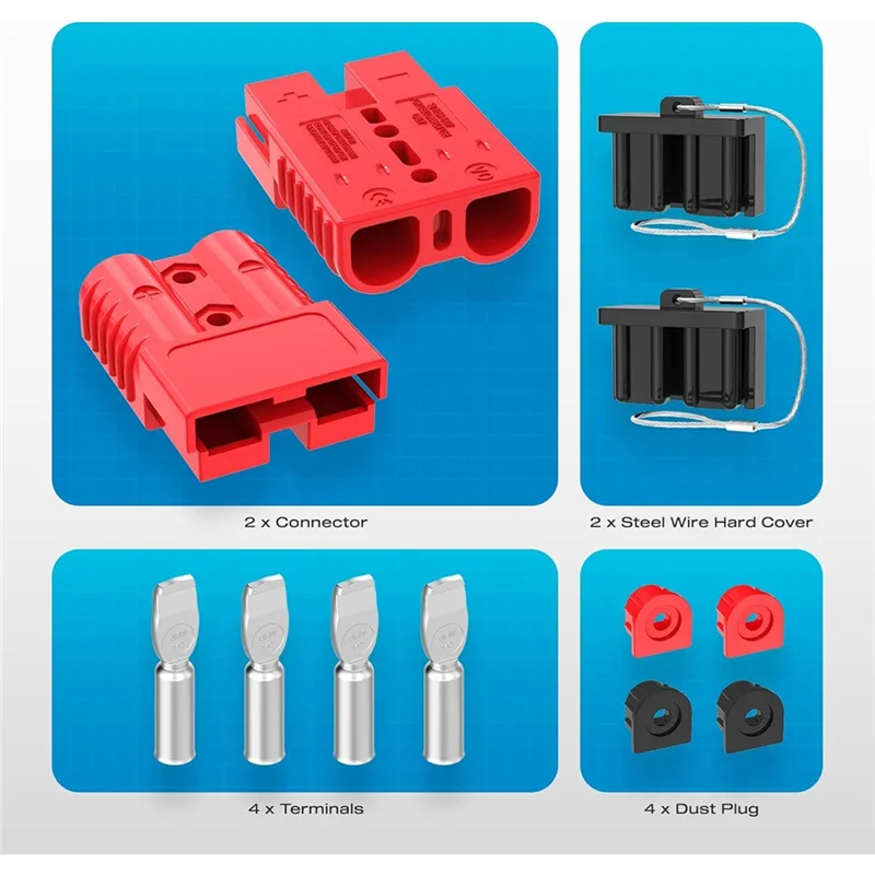 B08B-Anderson Connector,175AMP 1/0AWG Battery Connection With Hard Cover 12-36V Anderson Plug Winch Wiring Kit For Cable RV