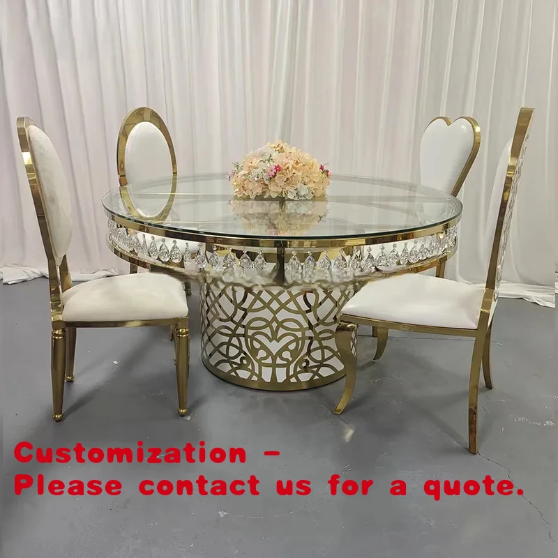 

Customize.Leda Hot Sale Table Popular Gold Glass Table Stainless Steel Frame Wedding Decoration Table Hotel Events Banquet