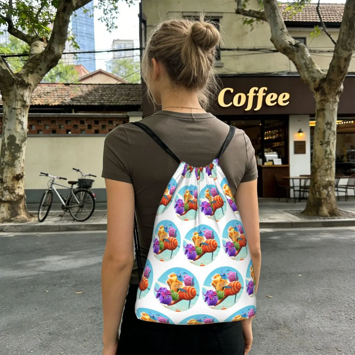 Sunny Bunnies Anime Cartoon Backpacks Portable Drawstring Bundle Pocket Sports Bag Book Bags for Travel School
