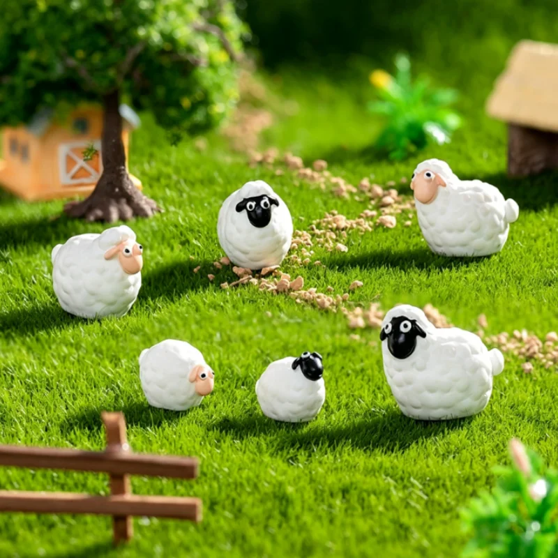 Mini Farm Animal Family Sheep Chicken Figurines Handmade Resin Crafts Micro Landscape Decor Cake Decoration Home Desk Holiday