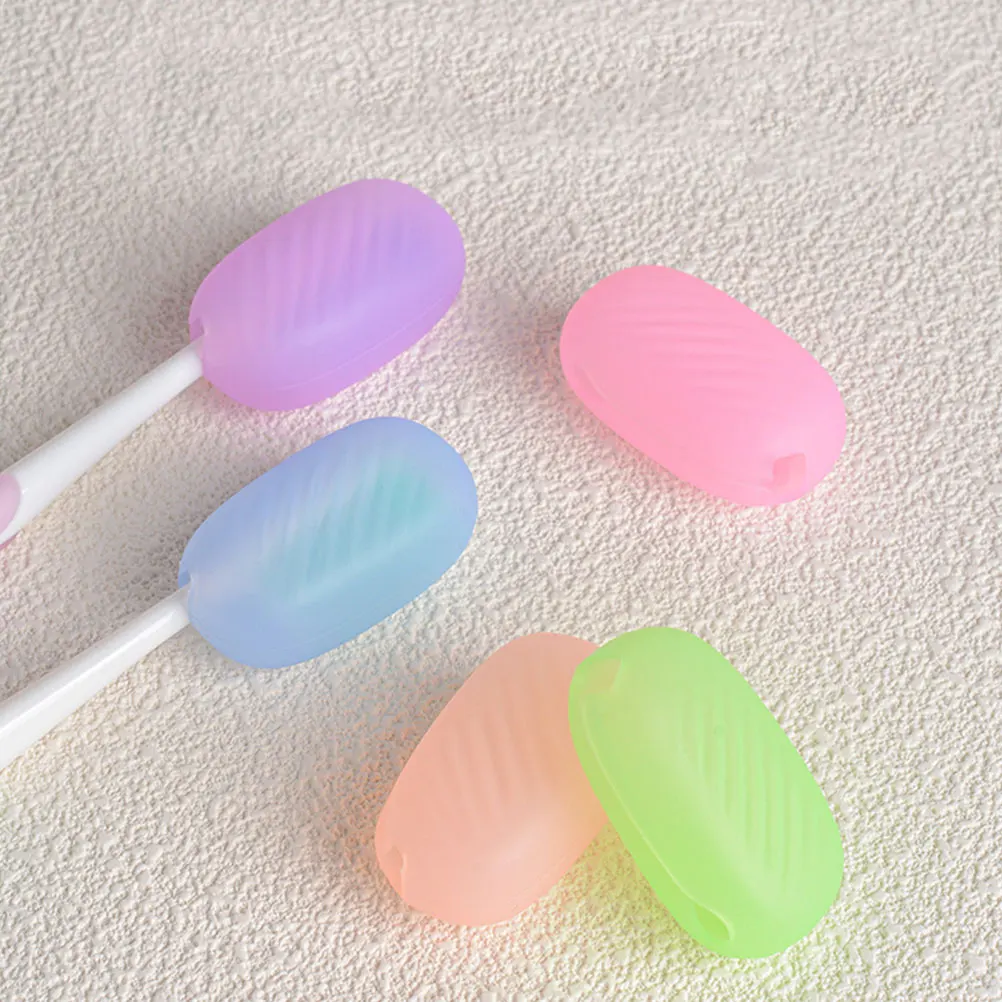 

6pcs Protective Cap Lightweight Compact Travel Toiletries Kit Silicone Toothbrush Covers Silicone Covers Box Oral Care Set