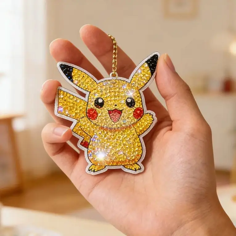 

Pokemon Cartoon Pikachu 5 DIY Diamond Painting Keyring Mosaic Embroidery Cross Stitch Bag Pendant Birthday Gift Diamond Keychain