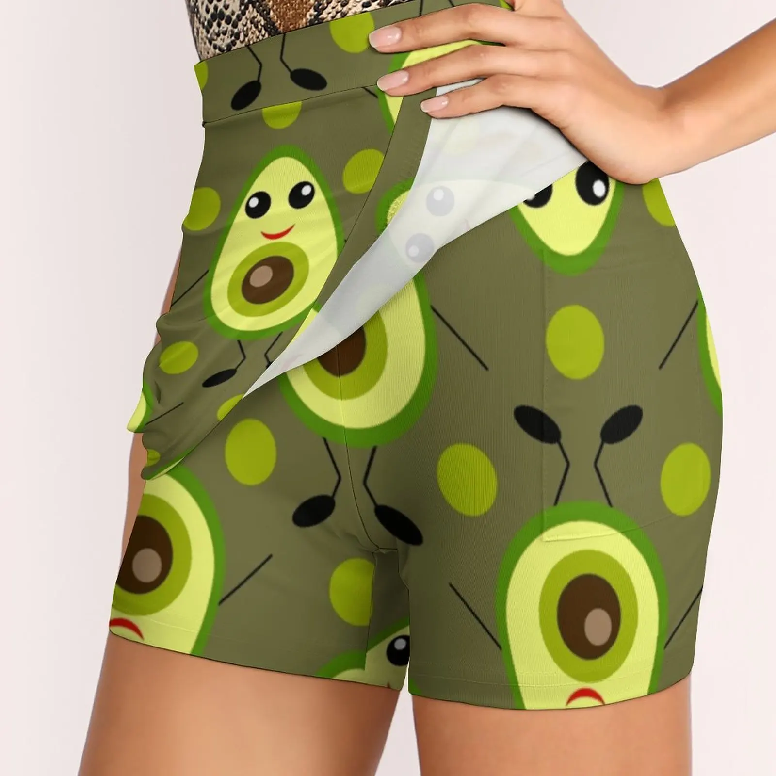 Falda con diseño de aguacate para mujer, Falda corta con diseño de aguacate, vegana, comida orgánica natural, divertida, nueva moda