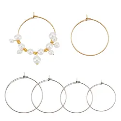 50pcs Surgical Stainless Steel Hypoallergenic Round Hoop Earring Findings for DIY Ear Pendant Wine Glass Charm Jewelry Making
