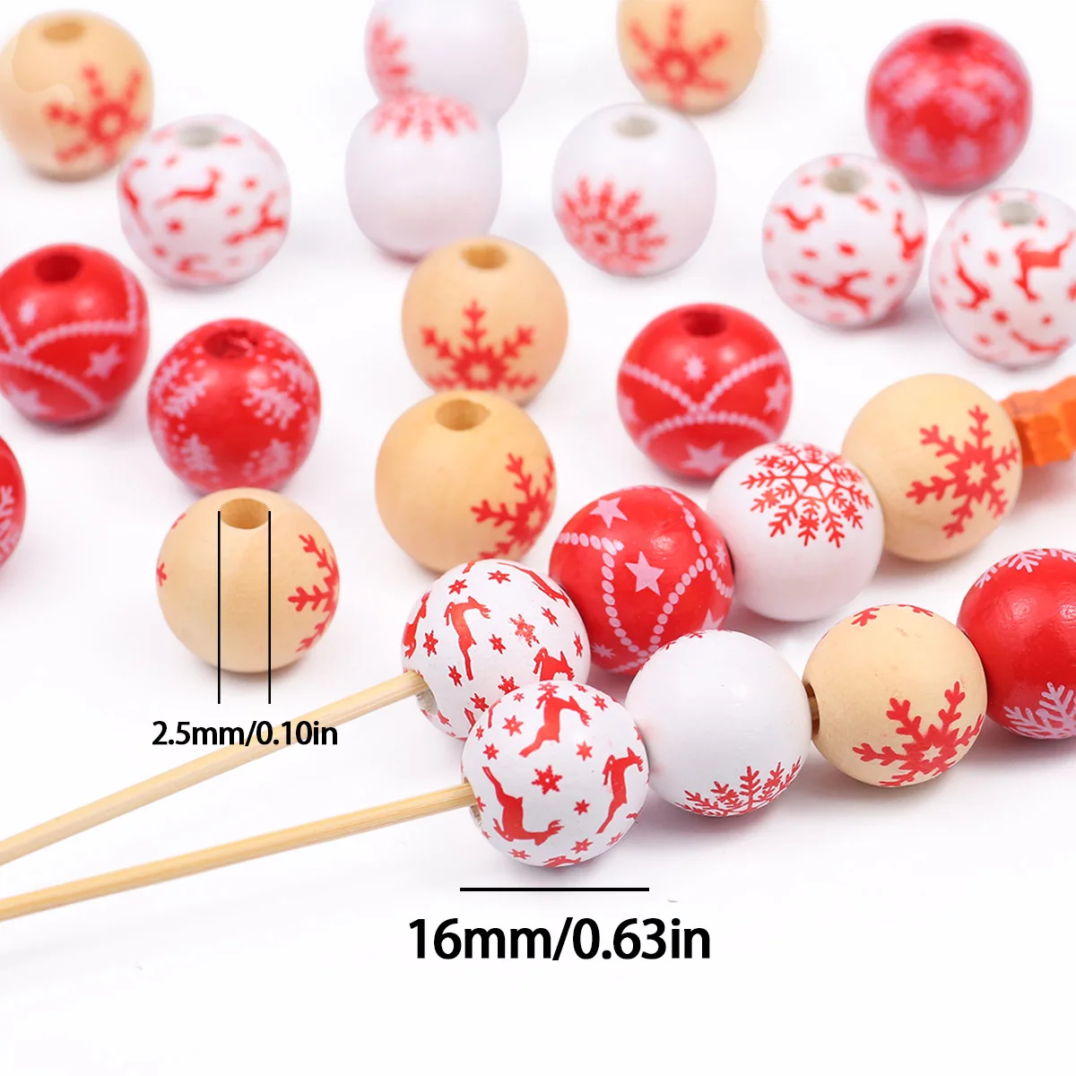 16mm 10pcs Wood Snowflake Wood Beads Assorted Colors Spacer Loose Beads For Jewelry Bracelets Necklace Making DIY Accessories