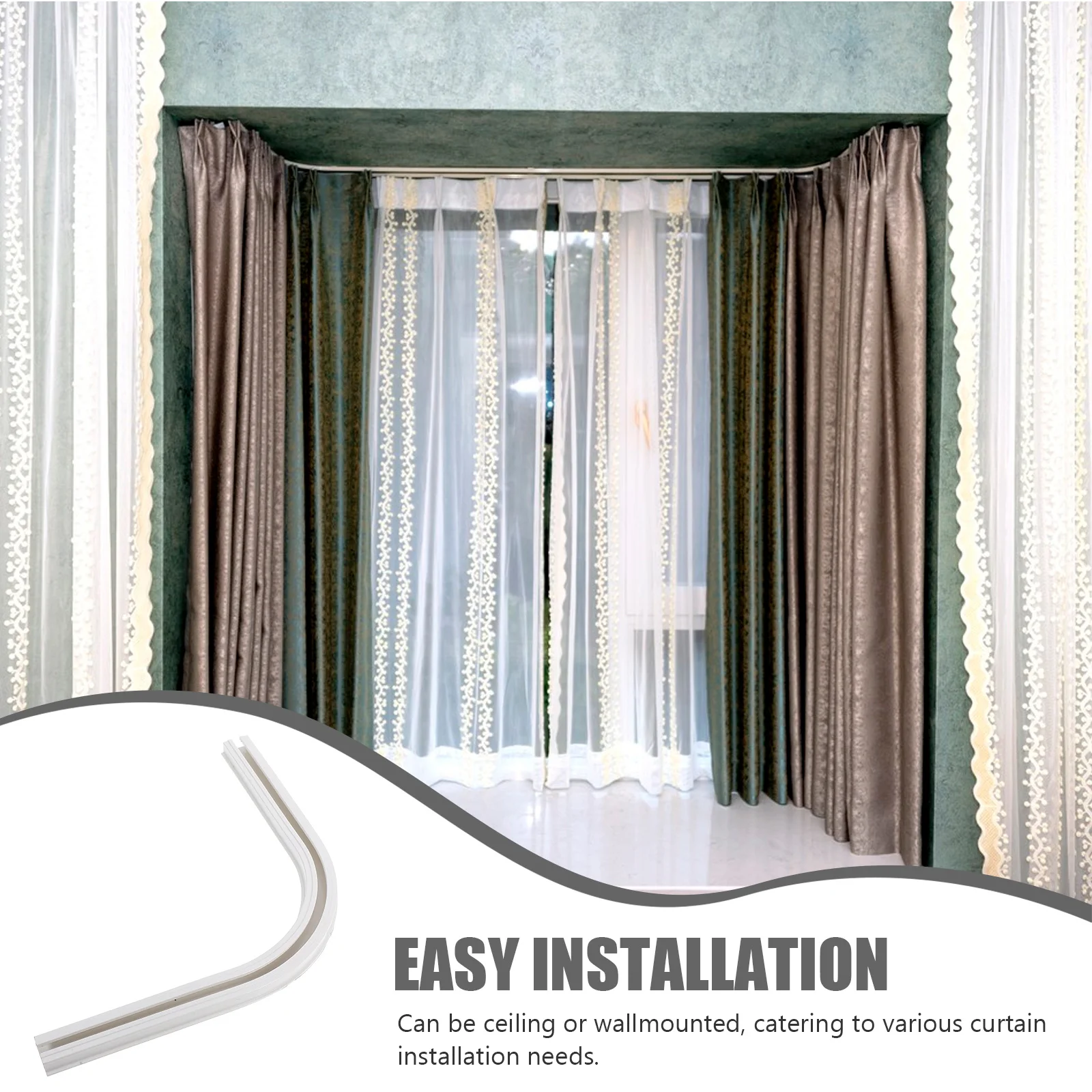 Curtain Track Ceiling Mount Adhesive Rail Wall Mounted Slide For Bathroom Shower Home Office Smooth Corner Quiet Operation Easy