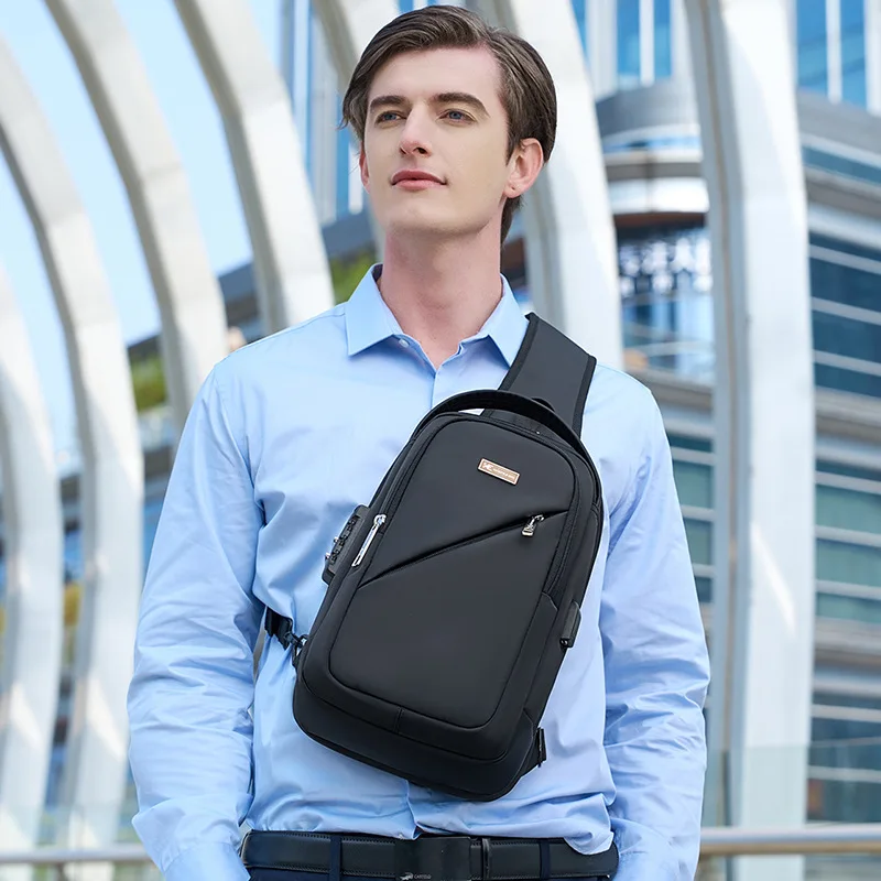 Men's Waterproof Chest Bag Anti-Theft Crossbody Sling Pack Multifunction Password Lock Small Backpack Trendy Travel Shoulder Bag