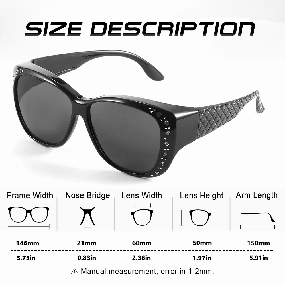 CRIXALIS Fit Over Cover Brillen Multifunktions-Sonnenbrille Damen Übergroße Fahrbrille Sonnenbrille UV-Schutz – Detail 3