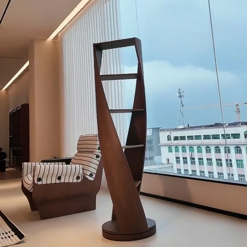 Rotating Bookshelf Modern Simple Shelf Living Room Solid Wood Display Cabinet