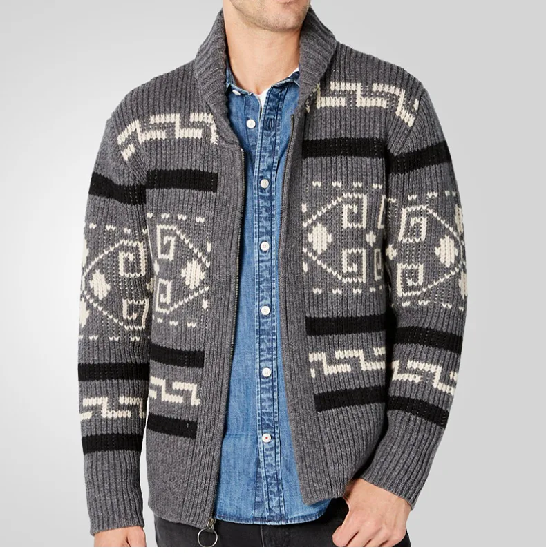 Herren Herbst Winter Mode Strickjacke Jacke Slim Fit Langarm Strickpullover mit stilvollem Revers Design lässig elegant Out – Detail 8