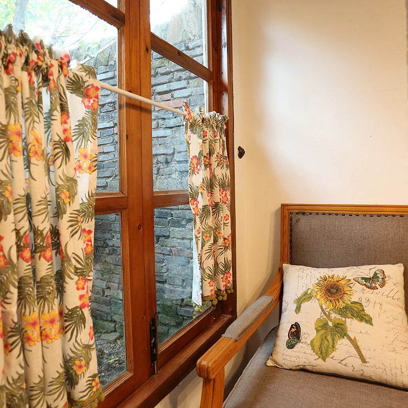 American Country Countryside Half Curtain Flower Dandelion Short Curtain Linen Curtain for Kitchen Window
