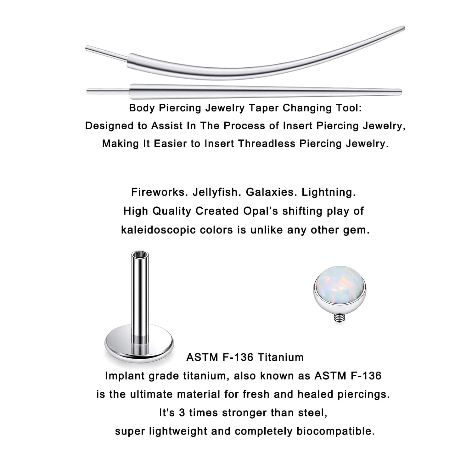 4pcs Set Titanium 16G Internally Threaded Flat Back Multicolor Opal Stud Earrings Nose Rings Lip Piercing Jewelry Women Men