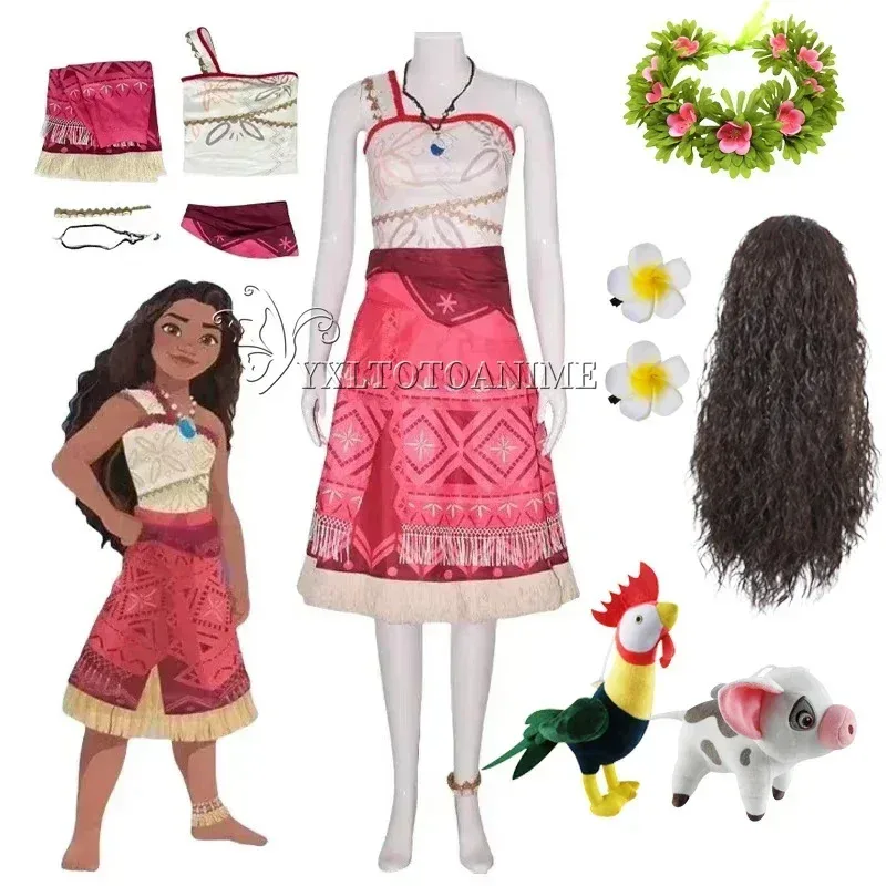 

in stock Moana Cosplay Costume Vaiana Princess Dresses Necklace Uniform Suit Christmas Party Role Play for Adult Women