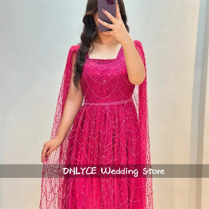 Robe de bal trapèze personnalisée, col carré, paillettes, châle perlé, drapée, longueur au sol, soirée formelle