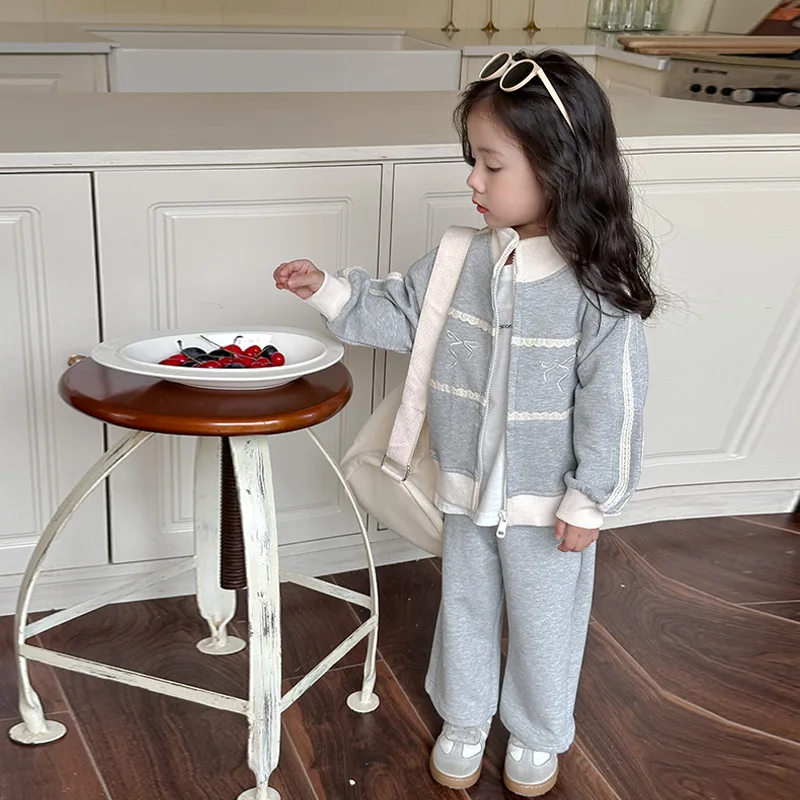 2024 Autumn Children Clothing Girls Long Sleeved Hoodie Set Children Long Sleeved Cardigan Jacket Long Pants Two-piece Set