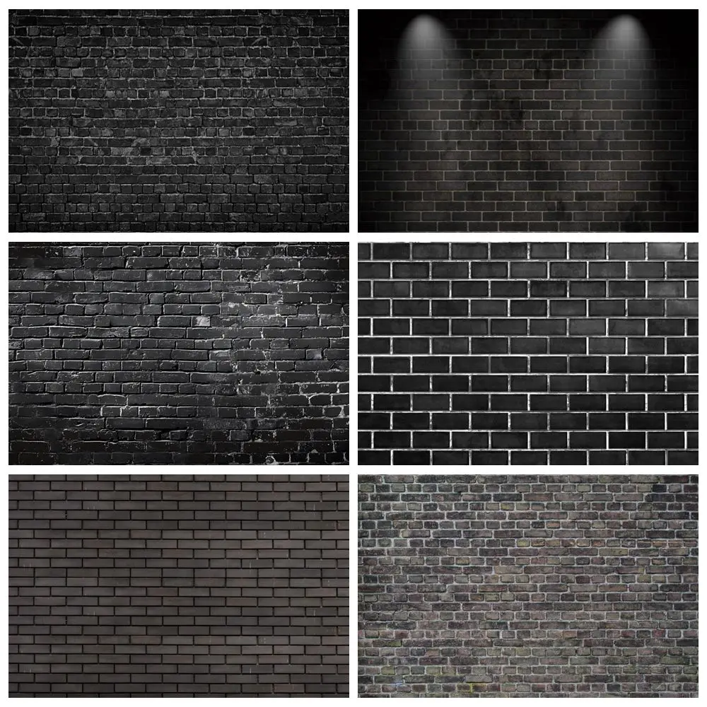 Grey Black Brick Wall Backdrop Birthday Party Kids Adult Art Portrait Wedding Photography Background Decor Photo Studio Props