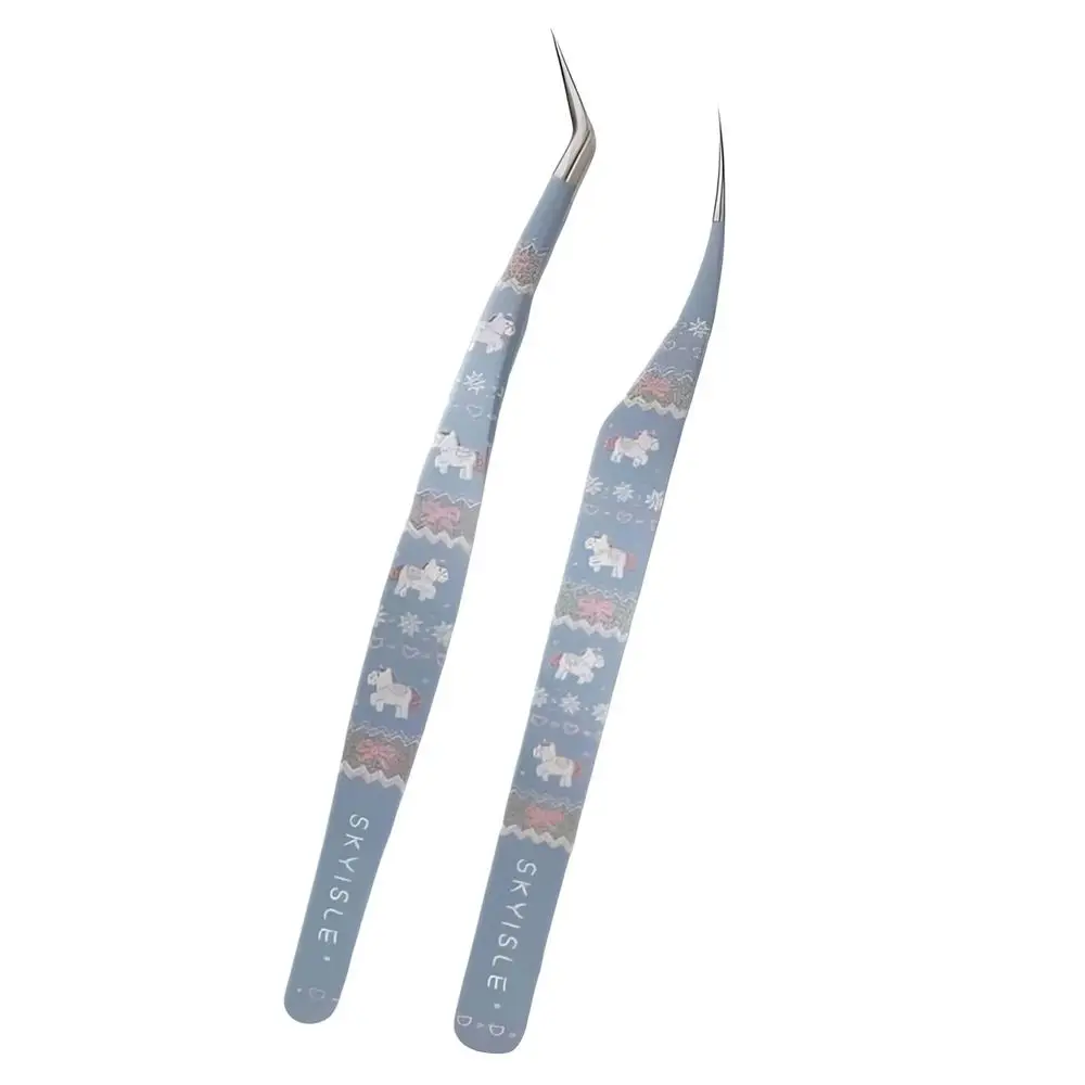 Stainless Steel Curved Stickers Tweezers Anti-static Cartoon Lashes Extension Tweezer High Precision Eyelash Curler