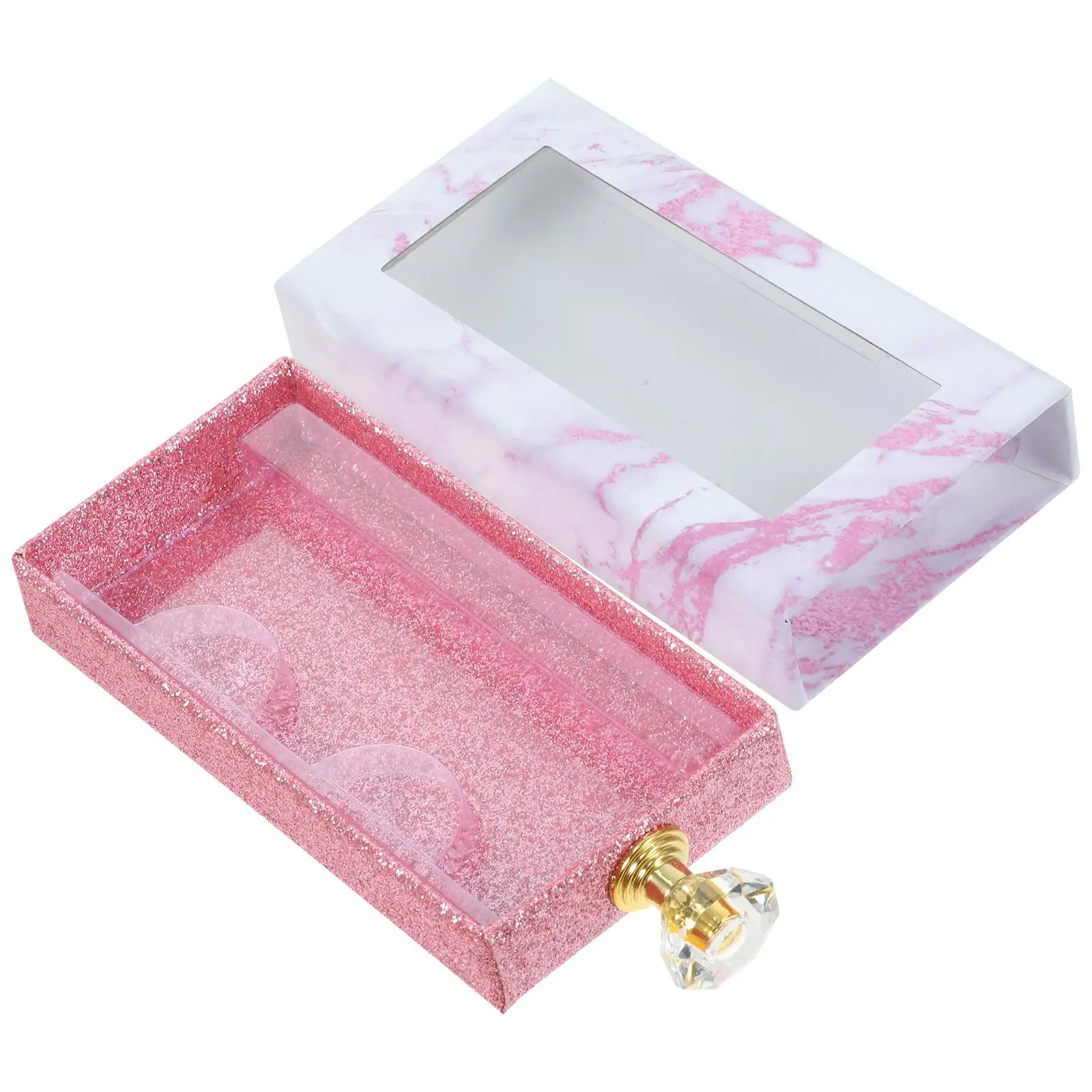 

Rectangle Fake Lash Drawer Case Clear Window Handle Portable Travel Eyelash Storage Box Long Lasting Paper Plastic Material Full