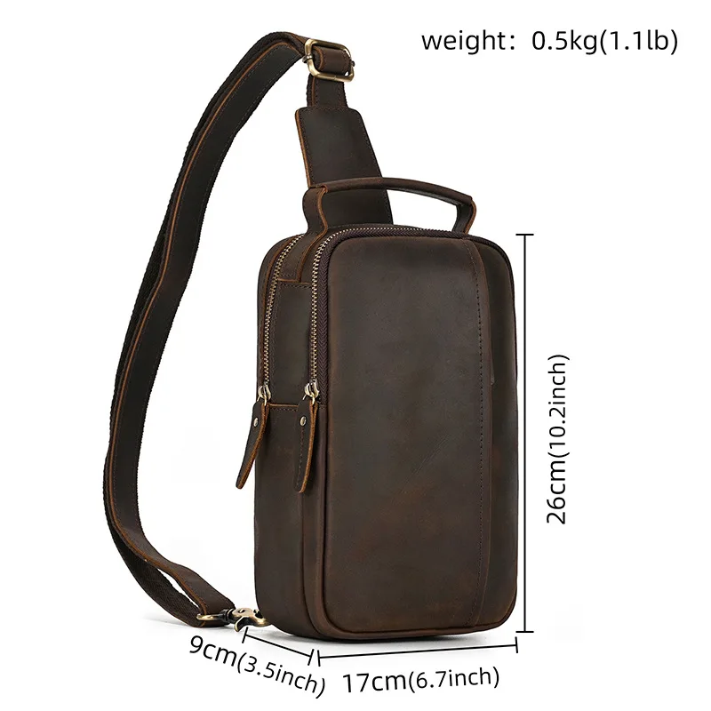 Crazy horse skin breast bag head layer cowhin retro crossbody outdoor shoulder bag leather large capacity