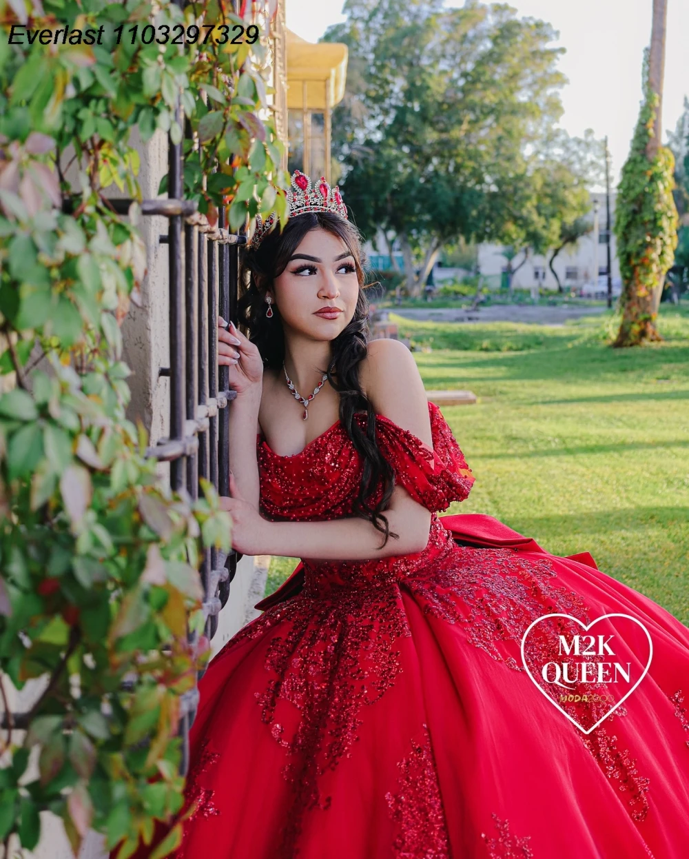 EVLAST gaun Quinceanera merah Meksiko gaun pesta gaun manik-manik Applique renda mengkilap korset berjenjang manis 16 Vestido De 15 Anos TQD917